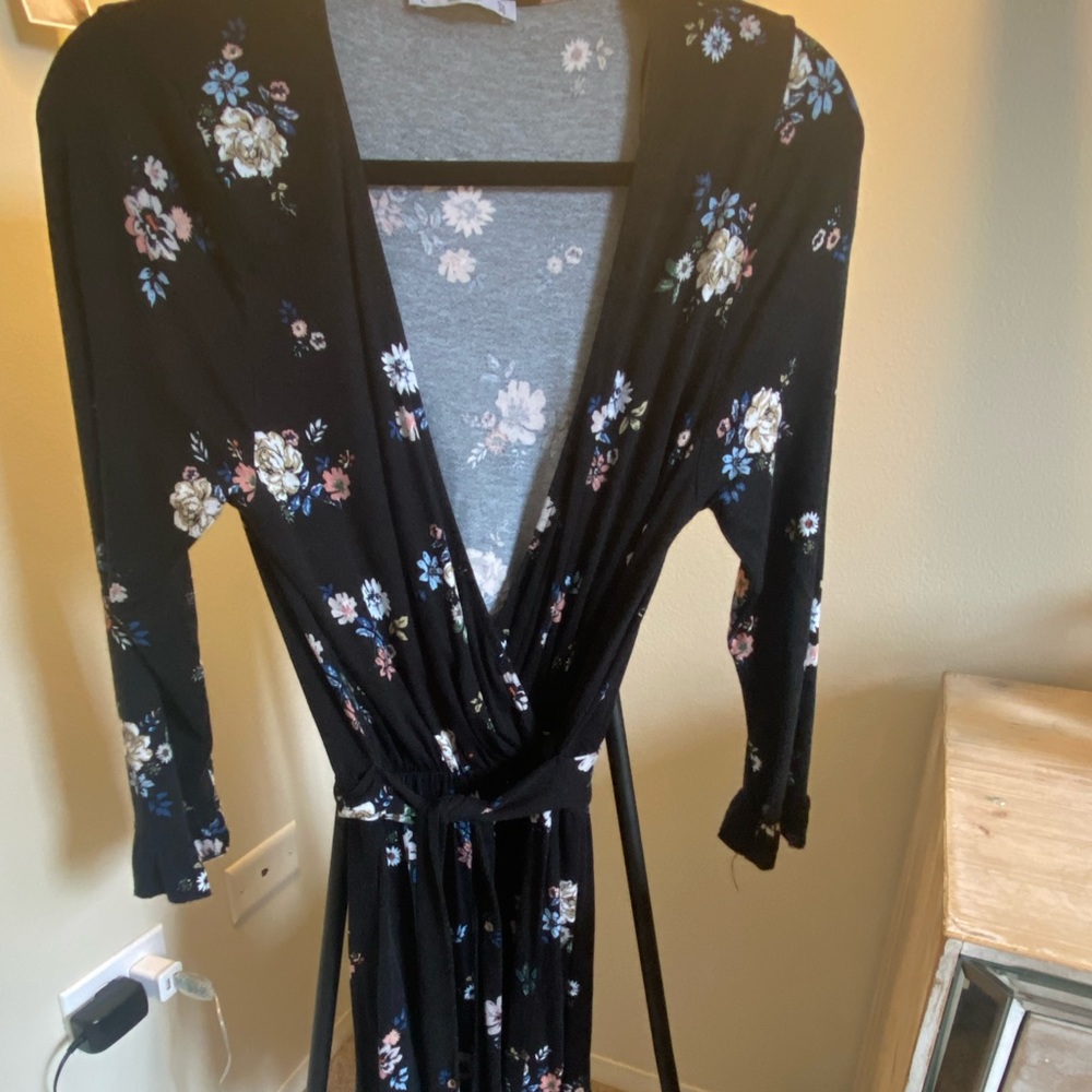 Black floral print romper with waistcloth